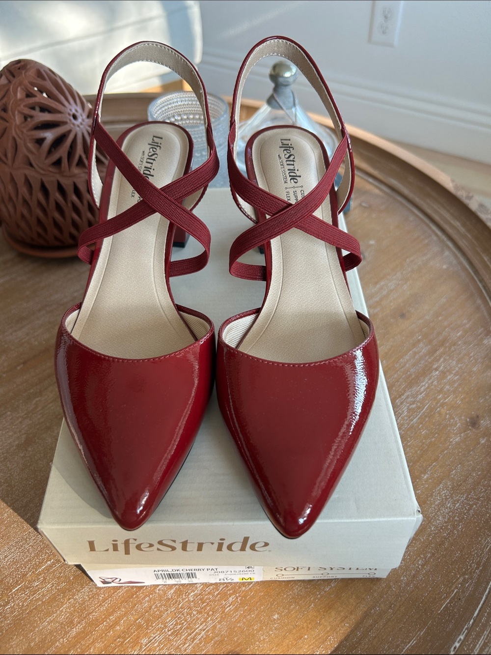 Life Stride Women's Red Patent Pointed-Toe Slingback Heels